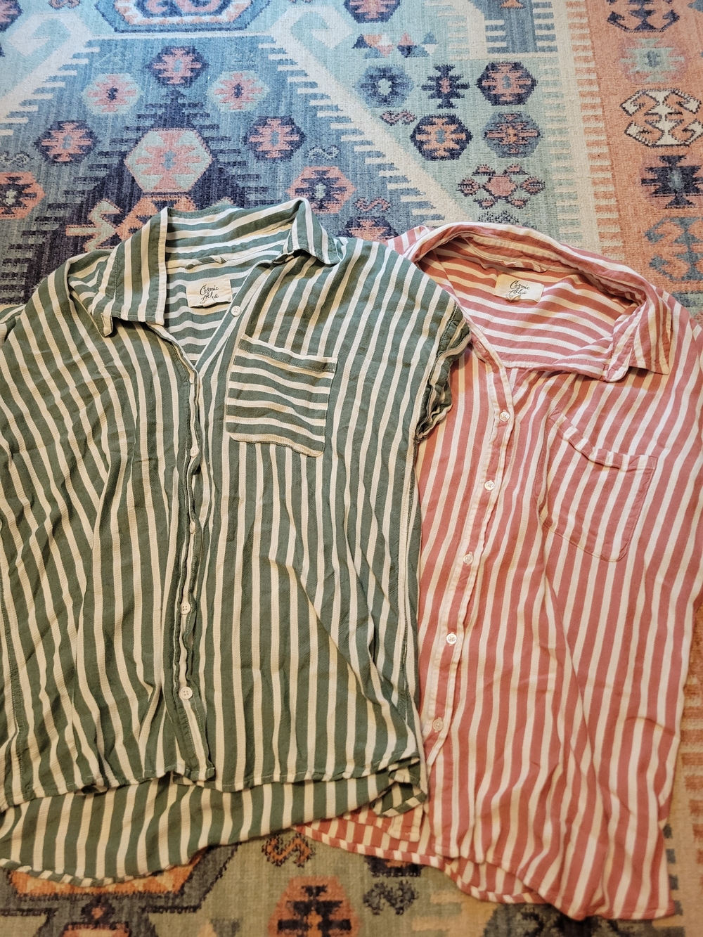 Cosmic Blue Love Casual Button-Up Shirts - Green & Red, Bundle (2)